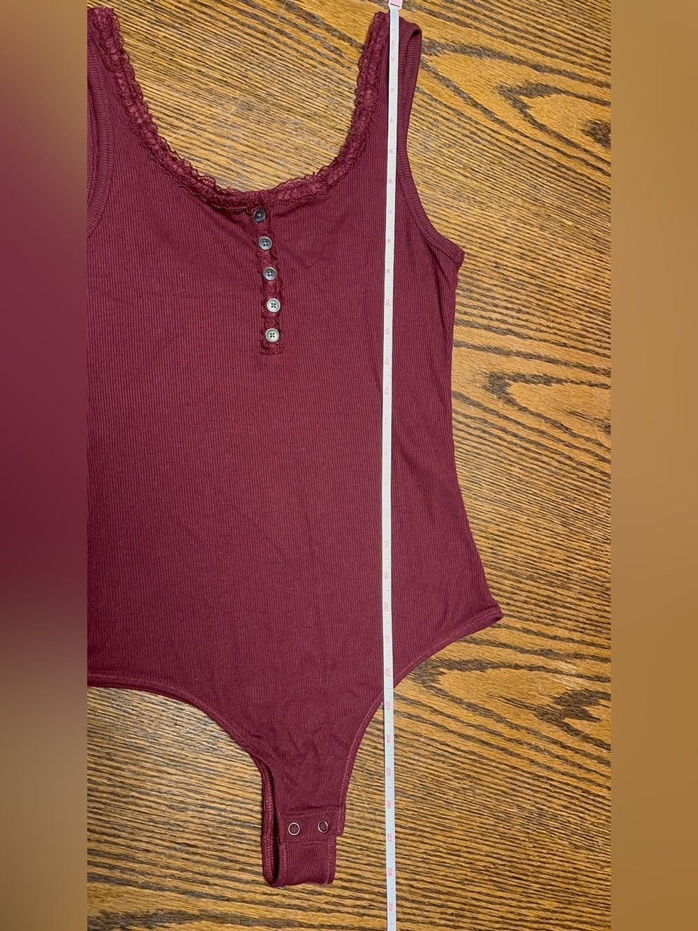Hollister Burgundy Ribbed Lace Henley Bodysuit Small Y2K Cami - Picture 7 of 7
